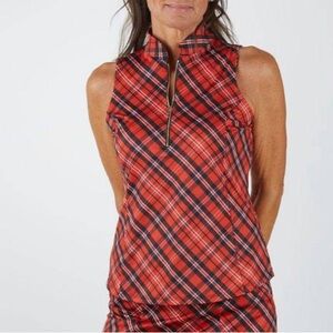 Amy Sport Frontline 2.0 Polo collared Shirt Red Black Plaid Golf Tennis Medium